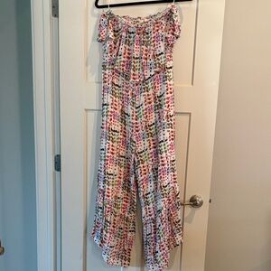 Lush White Off-Shoulder Multicolor Dot Jumpsuit